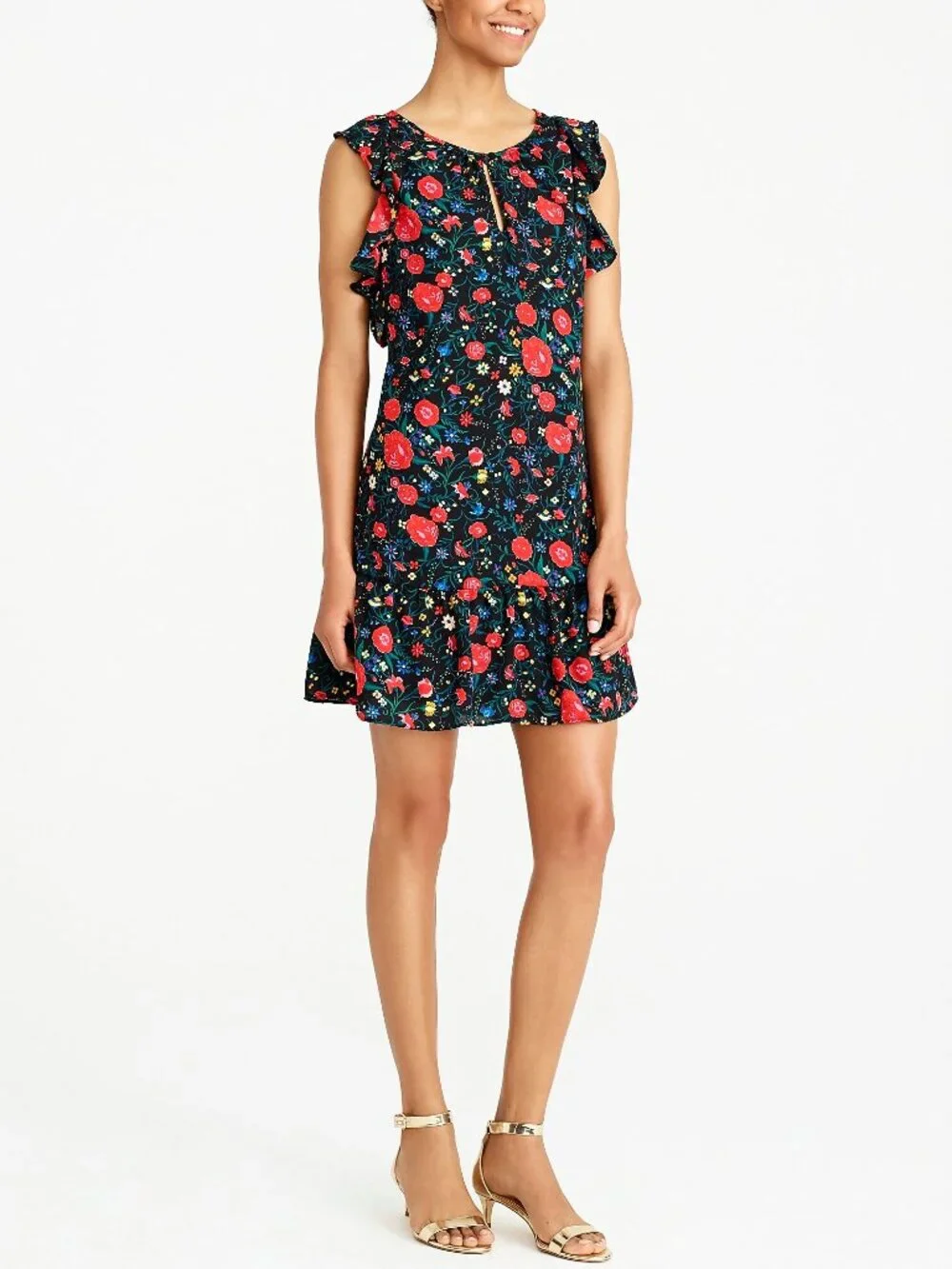 NWT J. Crew Size XS Printed Ruffle Flounce Hem Sleeveless Floral Mini Dress NEW
